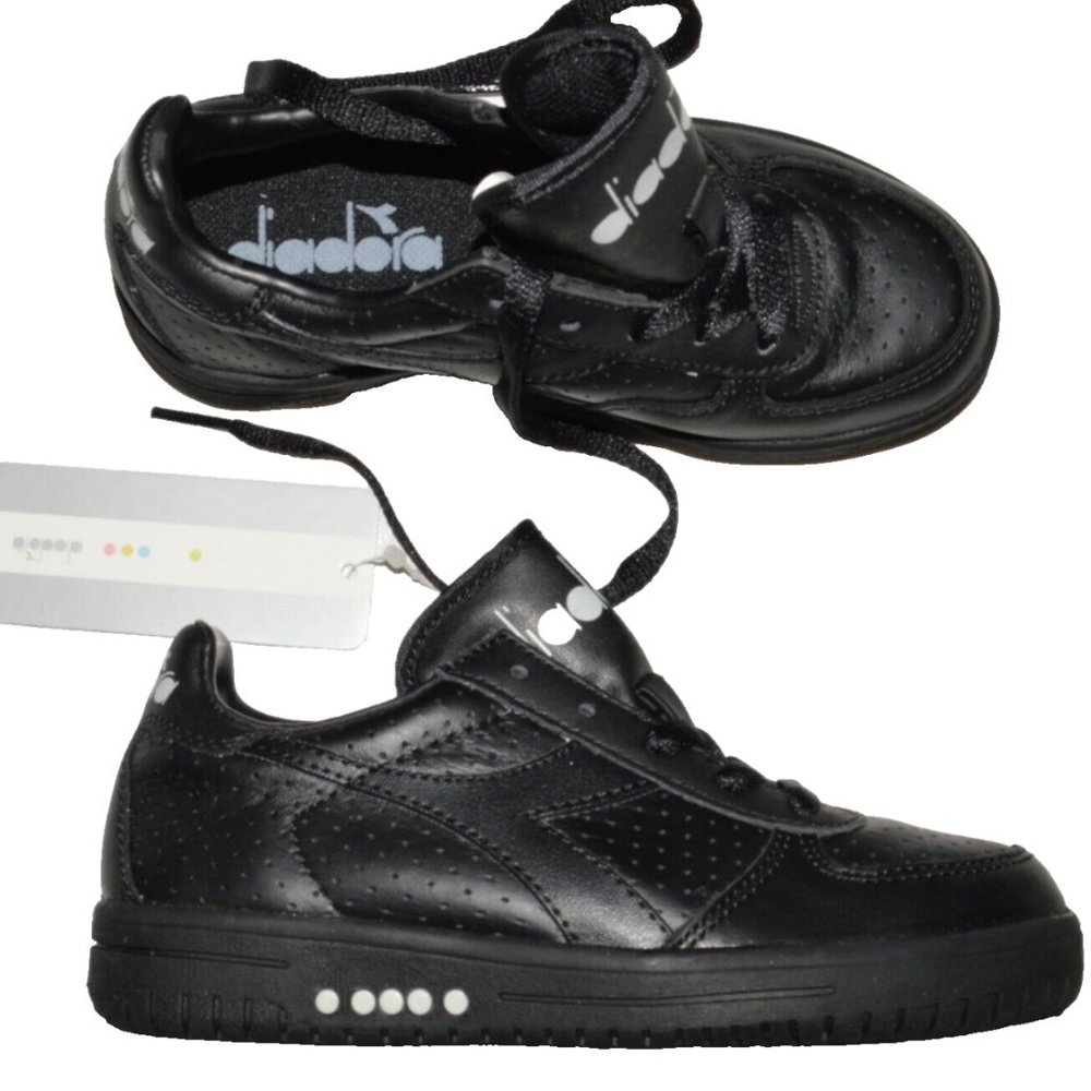 DIADORA DELTA PERFORATED JR NEW NIB SZ 12 Y 30 EU BLACK LACE UP SNEAKERS SHOES
